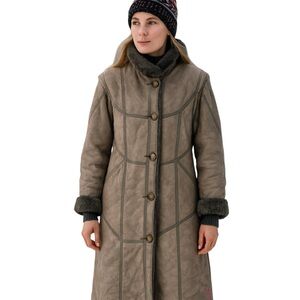 FINNFANT Vintage Shearling Leather Afghan Coat Grey Taupe Finland Penny Lane S/M